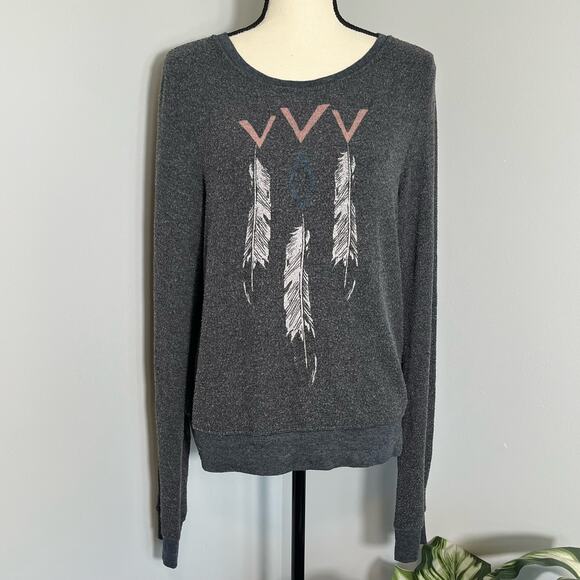 Wildfox women's feather and triangle graphic print pullover gray sweatshirt - Picture 1 of 7